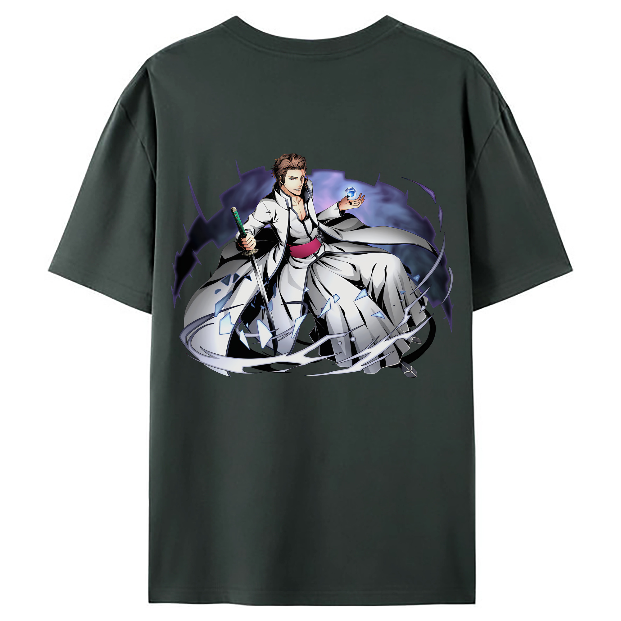 （画像用） ブリーチ 藍染 惣右介（あいぜん そうすけ） BLEACH Aizen Sousuke 綿100％ メンズ半袖Tシャツ（バックプリント） 通気性